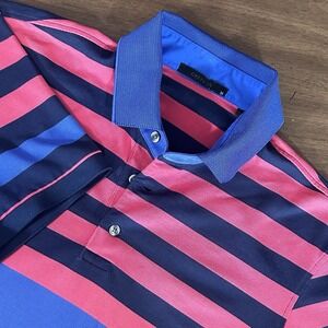 Greyson Golf Pink Blue Stripe Performance Polo Mens M Pima EUC
